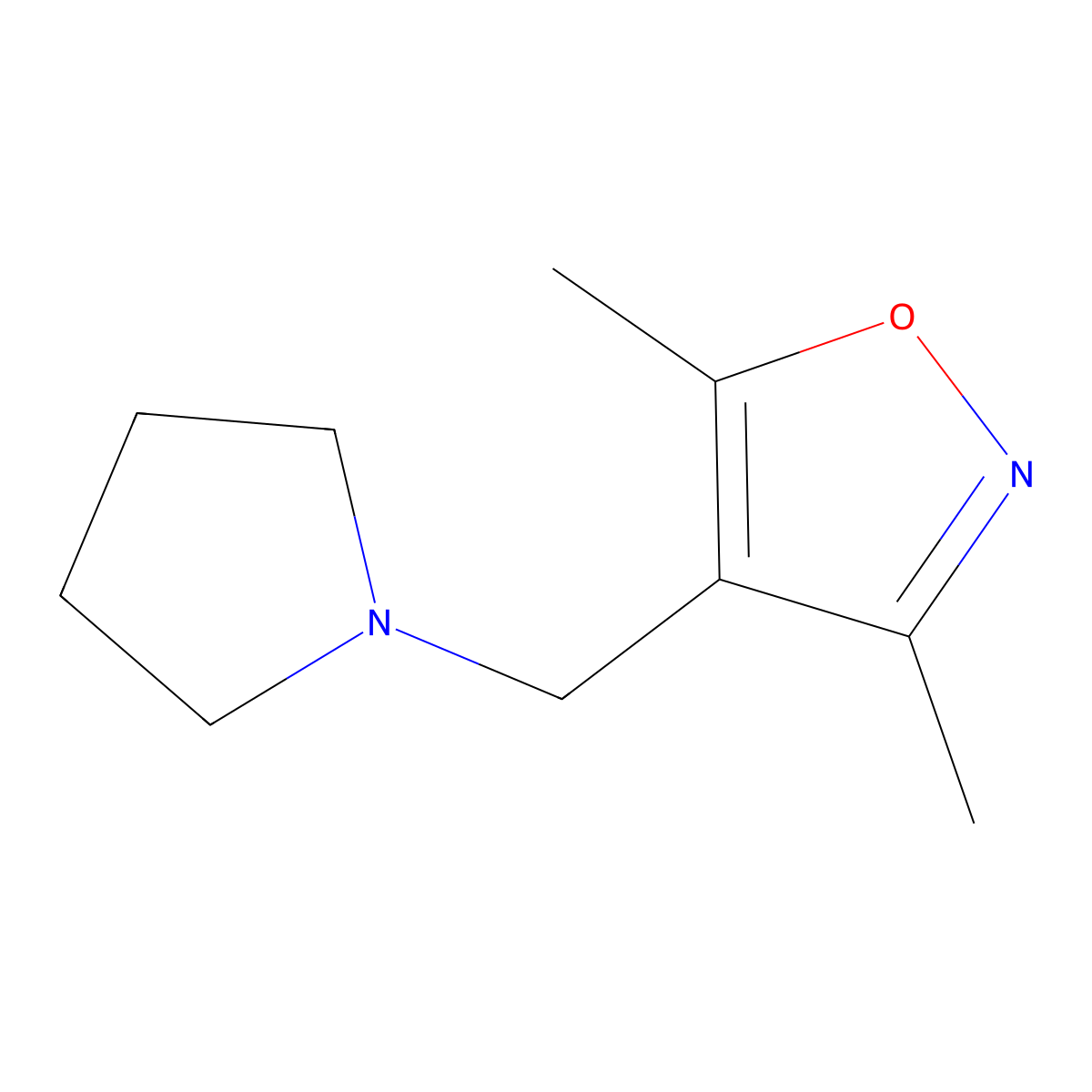 3,5-Dimethyl-4-(1-pyrrolidinylmethyl)isoxazole molecular structure, CAS 303985-45-7