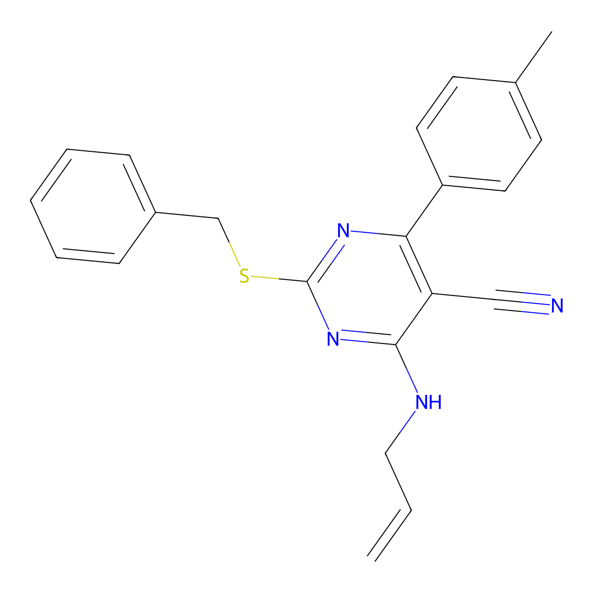 4-(Allylamino)-2-(benzylsulfanyl)-6-(4-methylphenyl)-5-pyrimidinecarbonitrile molecular structure, CAS 303985-61-7