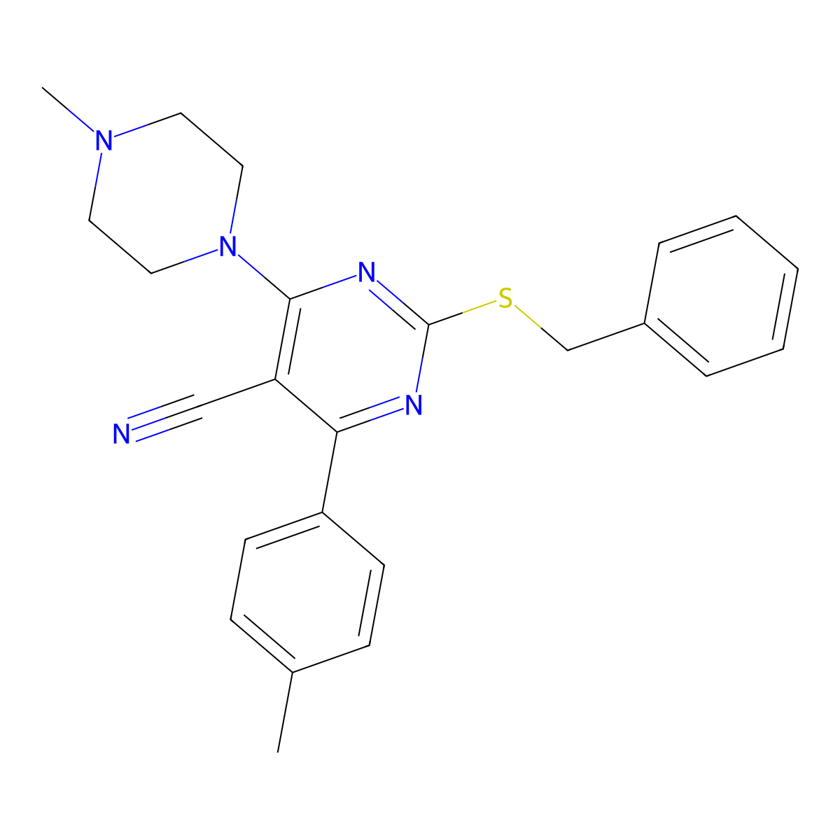 2-(Benzylsulfanyl)-4-(4-methylphenyl)-6-(4-methylpiperazino)-5-pyrimidinecarbonitrile molecular structure, CAS 303985-63-9