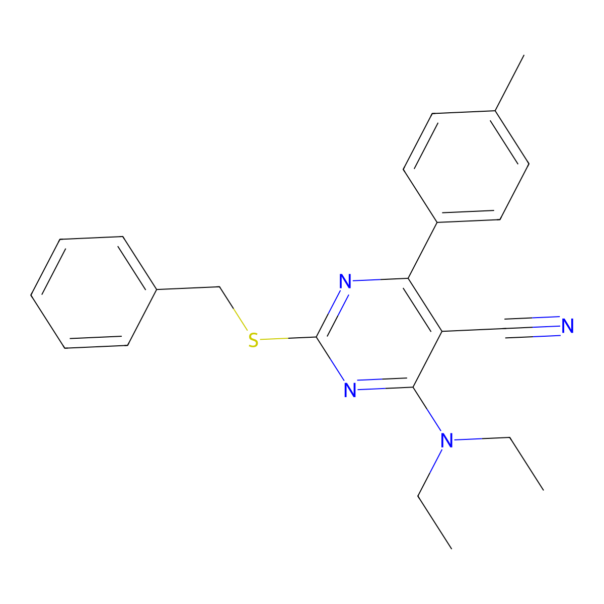 2-(Benzylsulfanyl)-4-(diethylamino)-6-(4-methylphenyl)-5-pyrimidinecarbonitrile molecular structure, CAS 303985-66-2