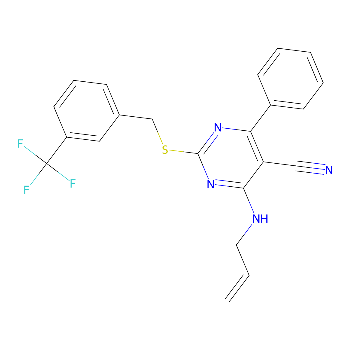4-(Allylamino)-6-phenyl-2-{[3-(trifluoromethyl)benzyl]sulfanyl}-5-pyrimidinecarbonitrile molecular structure, CAS 303985-67-3