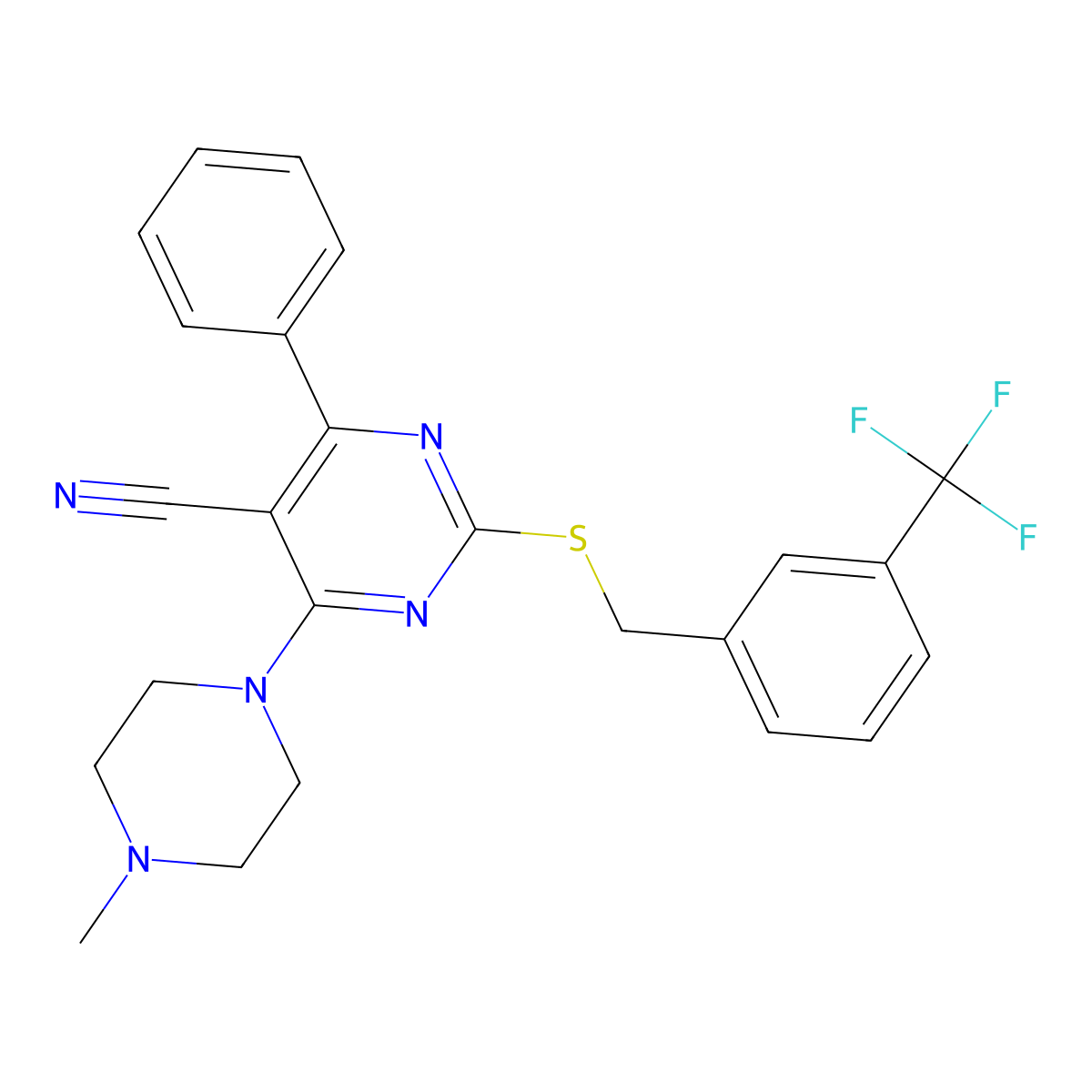 4-(4-Methylpiperazino)-6-phenyl-2-{[3-(trifluoromethyl)benzyl]sulfanyl}-5-pyrimidinecarbonitrile molecular structure, CAS 303985-69-5