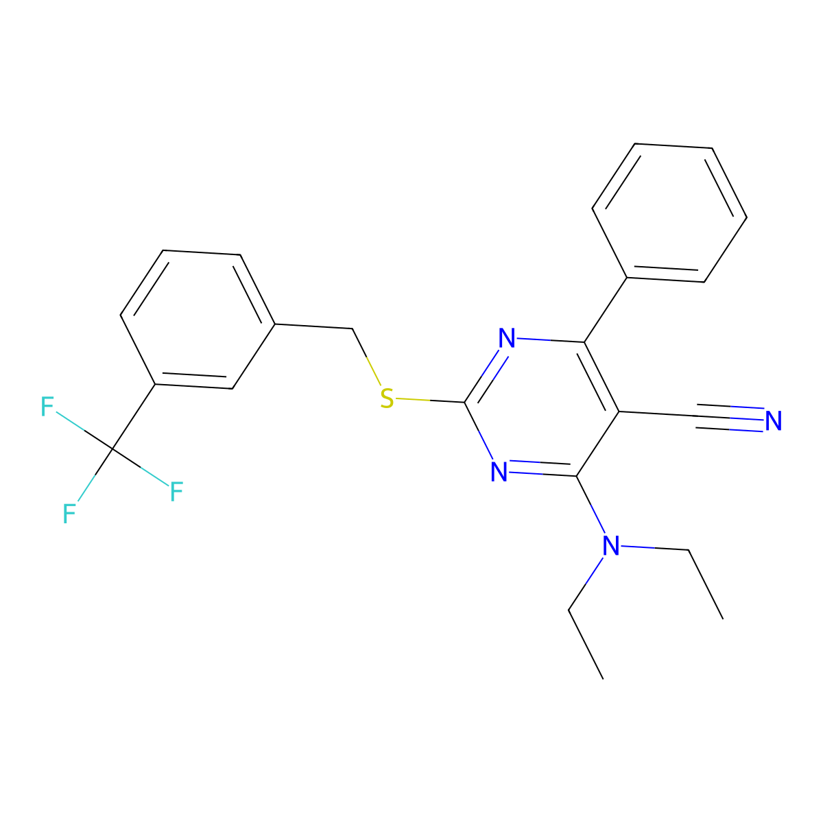 4-(Diethylamino)-6-phenyl-2-{[3-(trifluoromethyl)benzyl]sulfanyl}-5-pyrimidinecarbonitrile molecular structure, CAS 303985-70-8