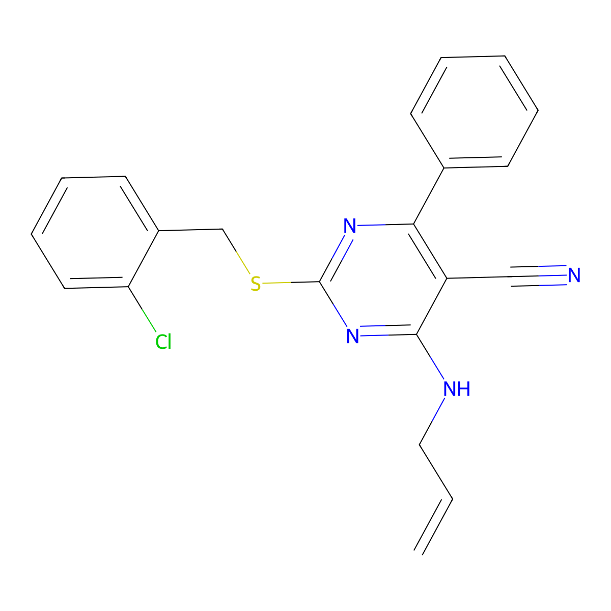 4-(Allylamino)-2-[(2-chlorobenzyl)sulfanyl]-6-phenyl-5-pyrimidinecarbonitrile molecular structure, CAS 303985-72-0