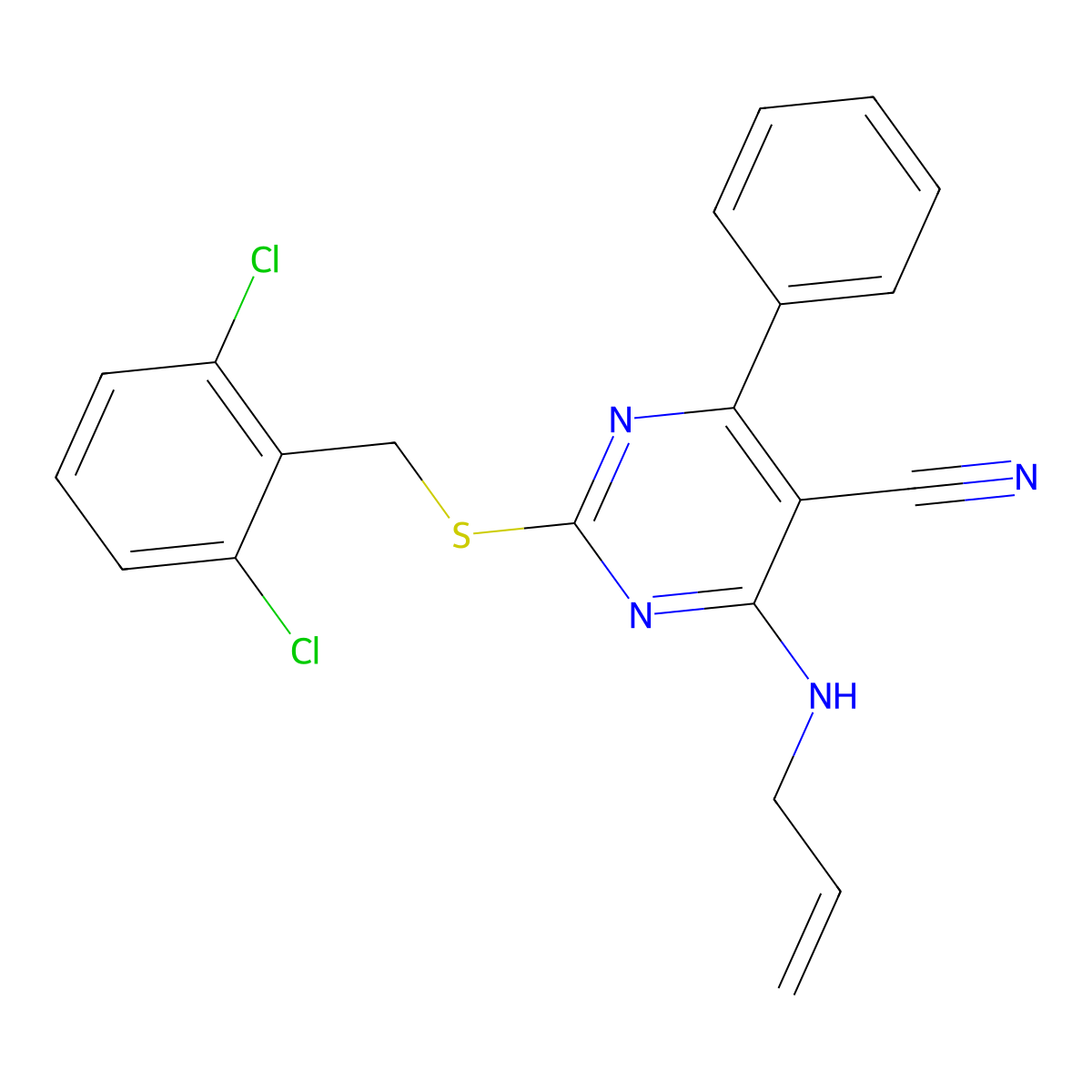 4-(Allylamino)-2-[(2,6-dichlorobenzyl)sulfanyl]-6-phenyl-5-pyrimidinecarbonitrile molecular structure, CAS 303985-77-5
