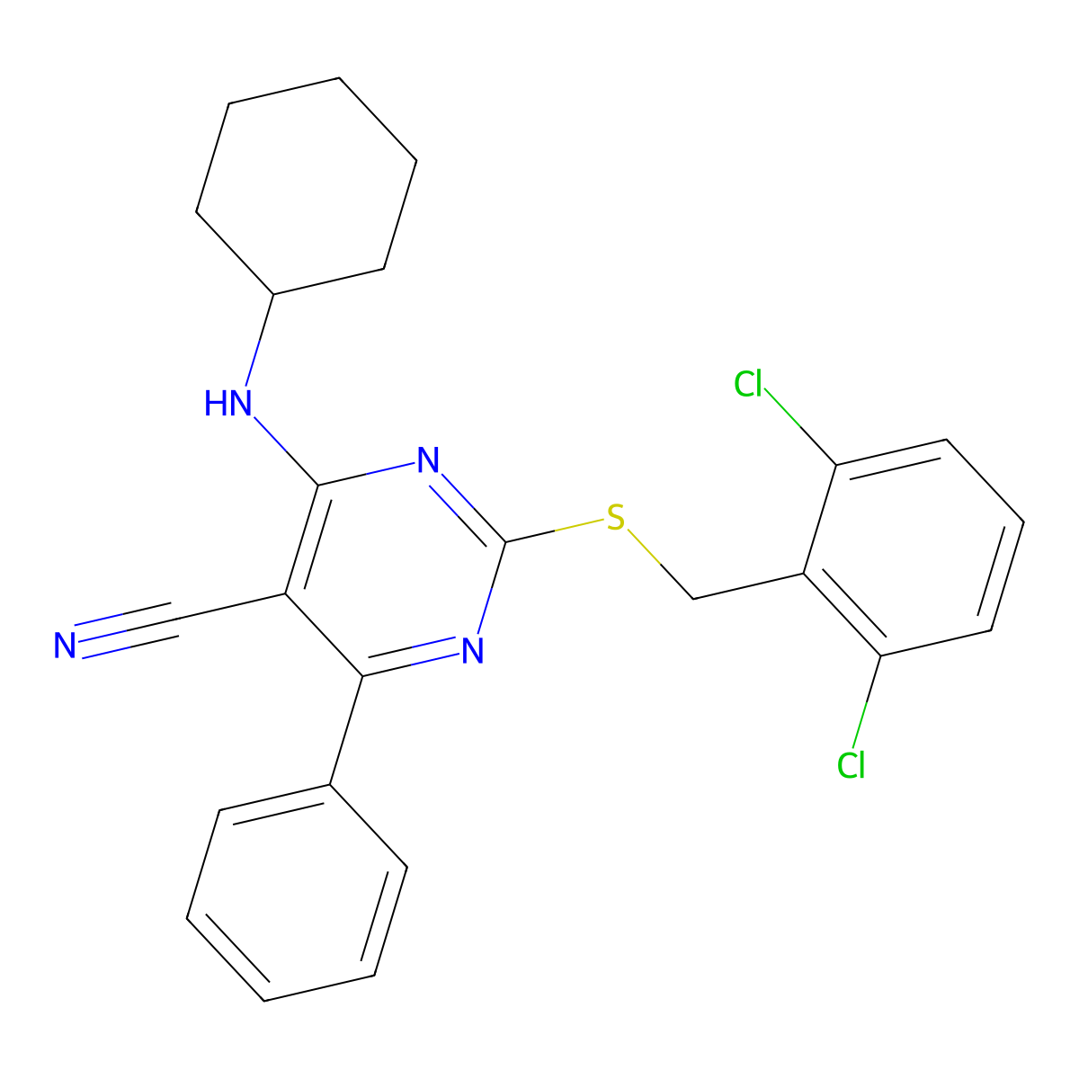 4-(Cyclohexylamino)-2-[(2,6-dichlorobenzyl)sulfanyl]-6-phenyl-5-pyrimidinecarbonitrile molecular structure, CAS 303985-79-7