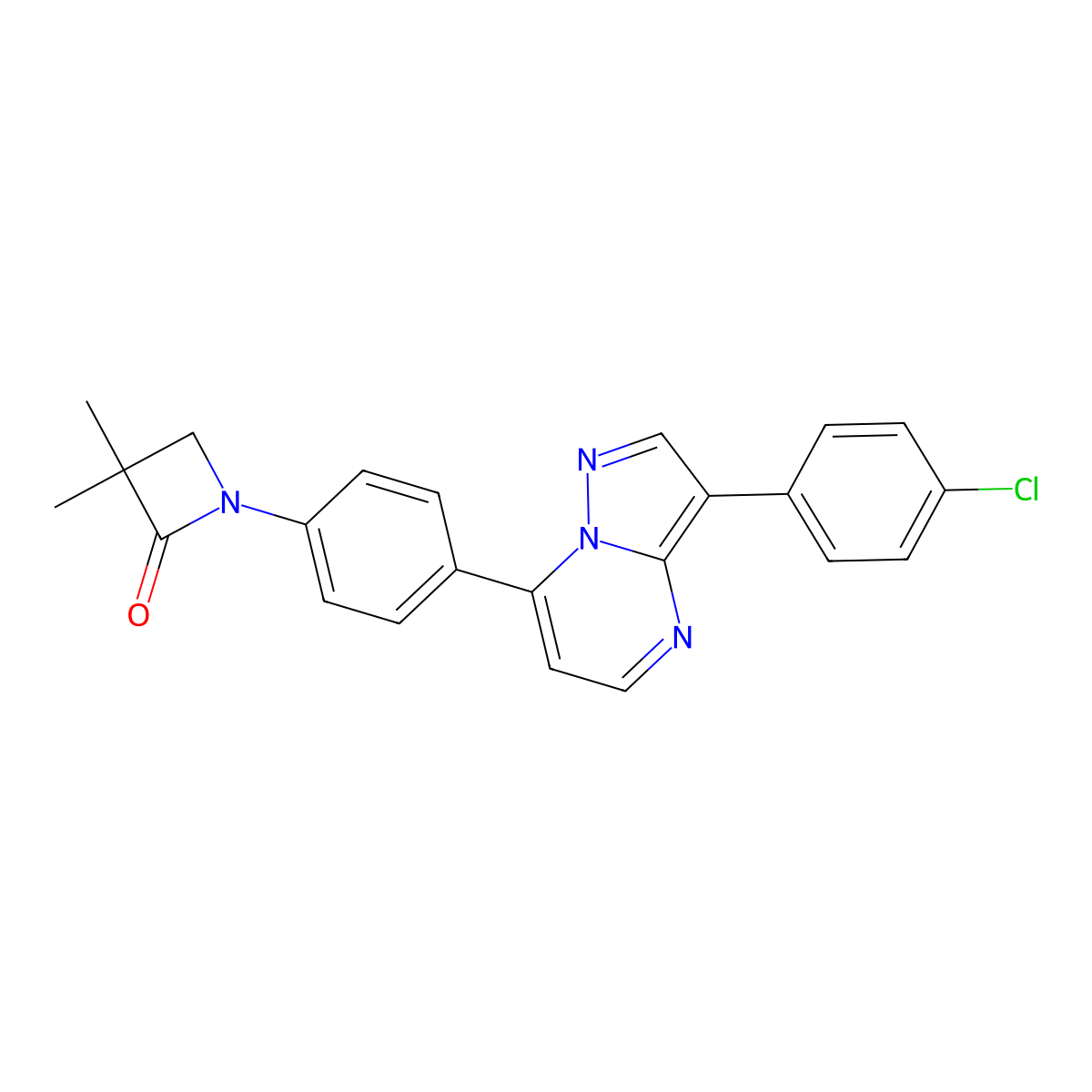 1-{4-[3-(4-Chlorophenyl)pyrazolo[1,5-a]pyrimidin-7-yl]phenyl}-3,3-dimethylazetidin-2-one molecular structure, CAS 303985-95-7