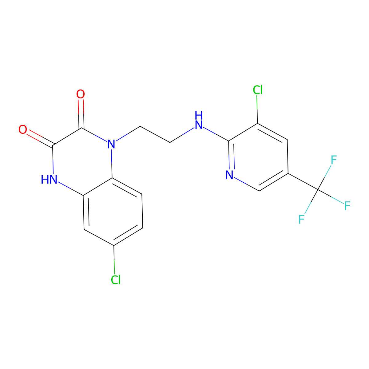 6-Chloro-1-(2-{[3-chloro-5-(trifluoromethyl)-2-pyridinyl]amino}ethyl)-1,4-dihydro-2,3-quinoxalinedione molecular structure, CAS 303986-12-1
