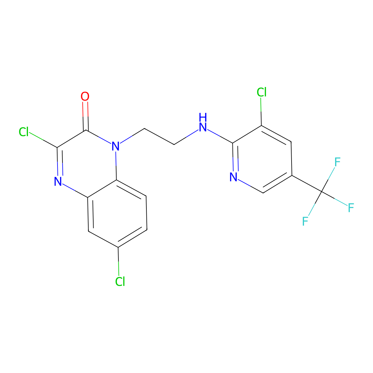 3,6-dichloro-1-(2-{[3-chloro-5-(trifluoromethyl)-2-pyridinyl]amino}ethyl)-2(1H)-quinoxalinone molecular structure, CAS 303986-14-3