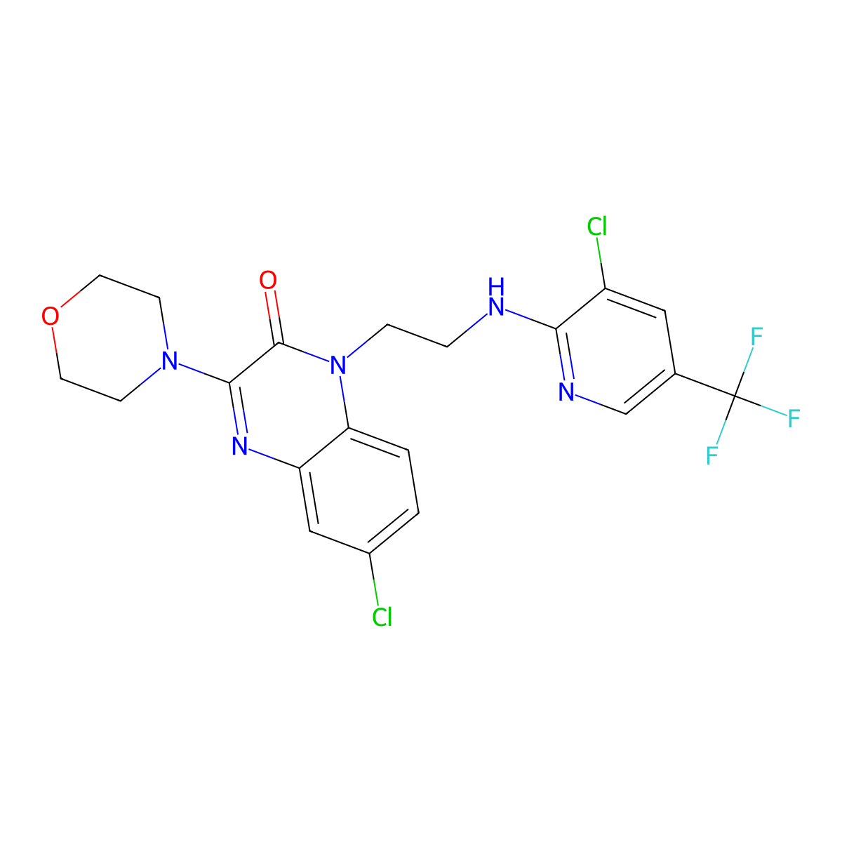 6-chloro-1-(2-{[3-chloro-5-(trifluoromethyl)-2-pyridinyl]amino}ethyl)-3-morpholino-2(1H)-quinoxalinone molecular structure, CAS 303986-20-1