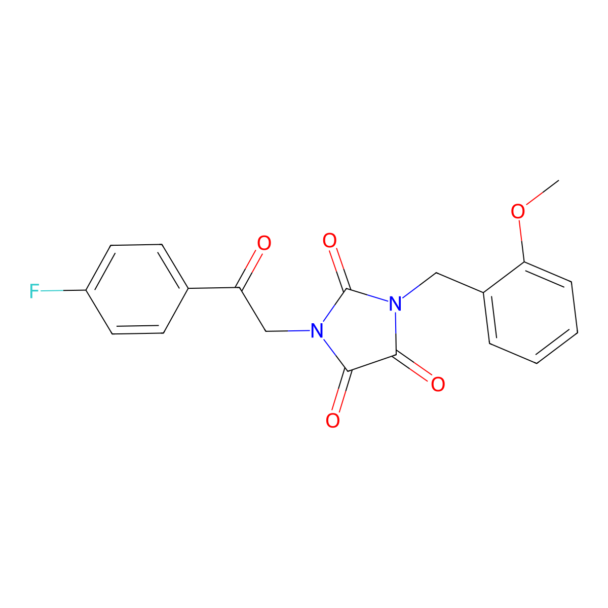 1-[2-(4-Fluorophenyl)-2-oxoethyl]-3-[(2-methoxyphenyl)methyl]imidazolidine-2,4,5-trione molecular structure, CAS 303986-28-9