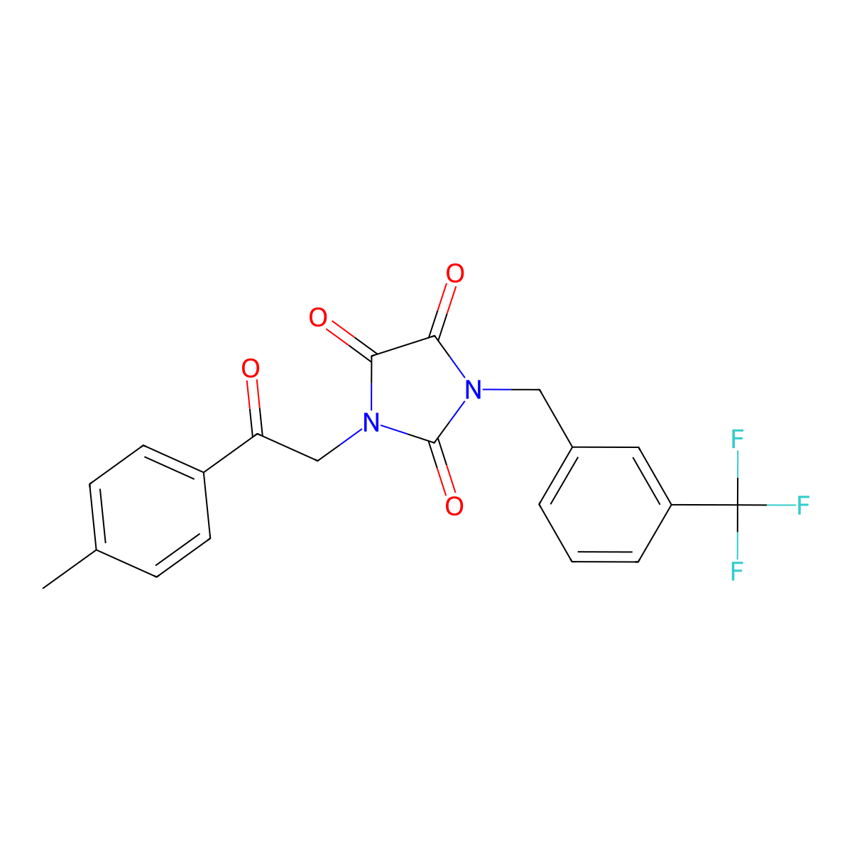 1-[2-(4-Methylphenyl)-2-oxoethyl]-3-{[3-(trifluoromethyl)phenyl]methyl}imidazolidine-2,4,5-trione molecular structure, CAS 303986-32-5