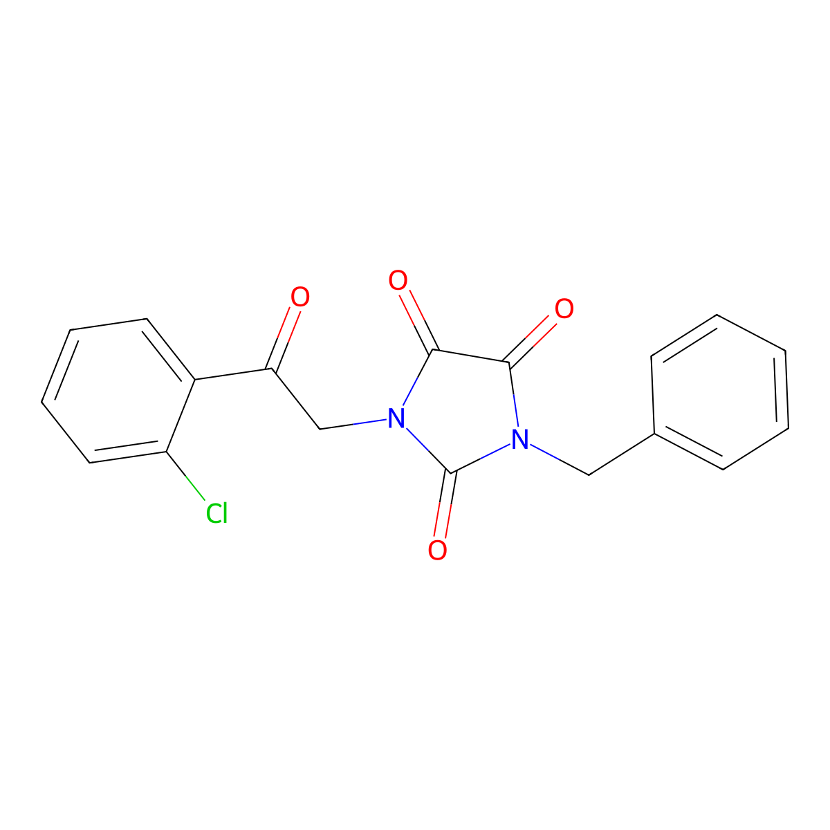 1-Benzyl-3-[2-(2-chlorophenyl)-2-oxoethyl]imidazolidine-2,4,5-trione molecular structure, CAS 303986-33-6