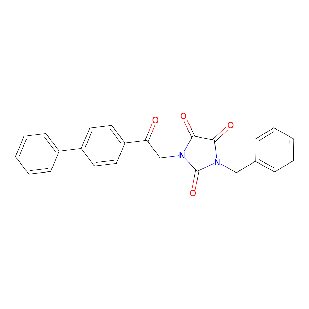 1-benzyl-3-(2-[1,1'-biphenyl]-4-yl-2-oxoethyl)-1H-imidazole-2,4,5(3H)-trione molecular structure, CAS 303986-35-8