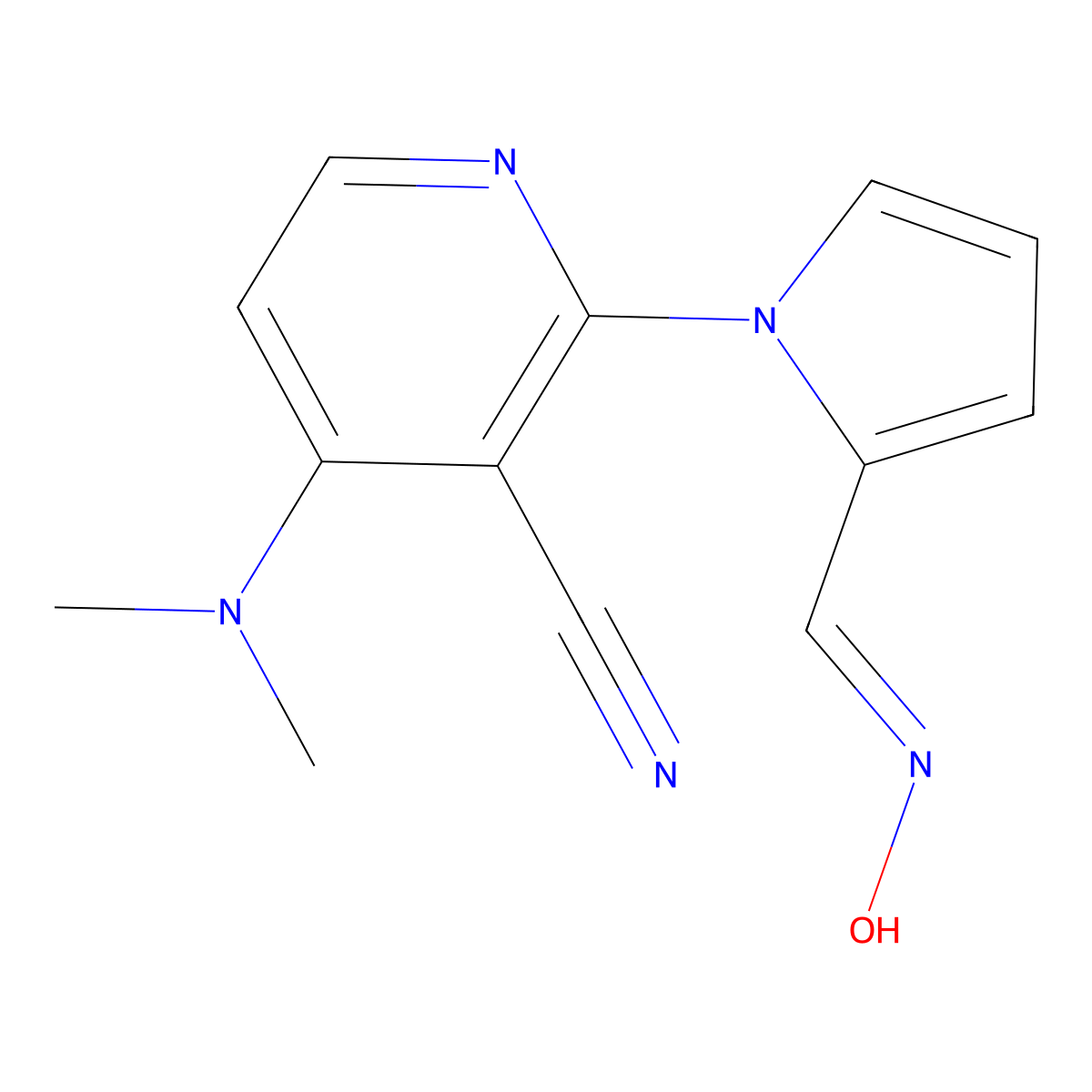 4-(dimethylamino)-2-{2-[(hydroxyimino)methyl]-1H-pyrrol-1-yl}nicotinonitrile molecular structure, CAS 303986-37-0