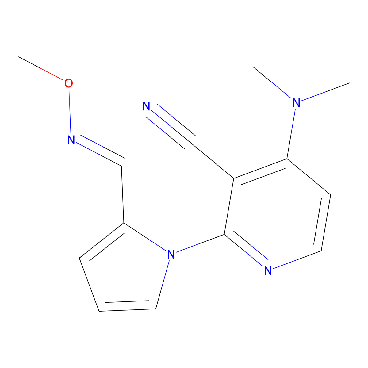 4-(dimethylamino)-2-{2-[(methoxyimino)methyl]-1H-pyrrol-1-yl}nicotinonitrile molecular structure, CAS 303986-38-1