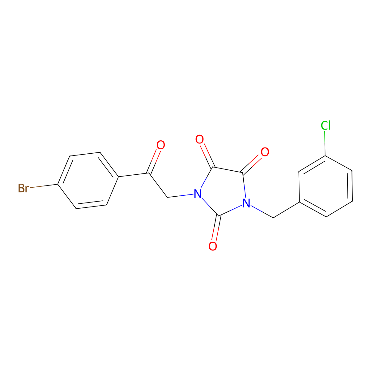 1-[2-(4-Bromophenyl)-2-oxoethyl]-3-[(3-chlorophenyl)methyl]imidazolidine-2,4,5-trione molecular structure, CAS 303986-39-2