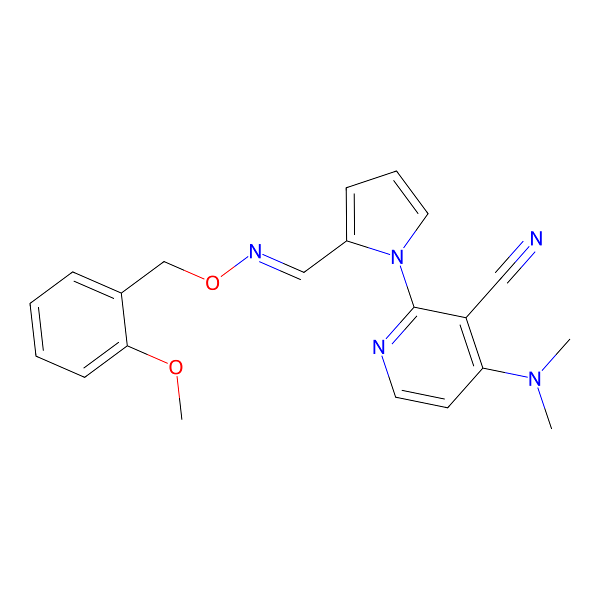4-(dimethylamino)-2-[2-({[(2-methoxybenzyl)oxy]imino}methyl)-1H-pyrrol-1-yl]nicotinonitrile molecular structure, CAS 303986-44-9