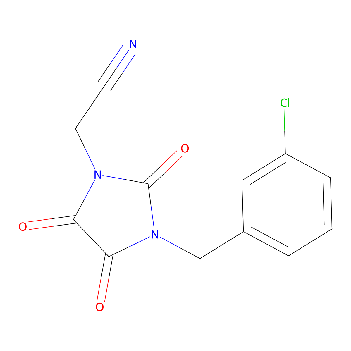 2-[3-(3-Chlorobenzyl)-2,4,5-trioxo-1-imidazolidinyl]acetonitrile molecular structure, CAS 303986-46-1