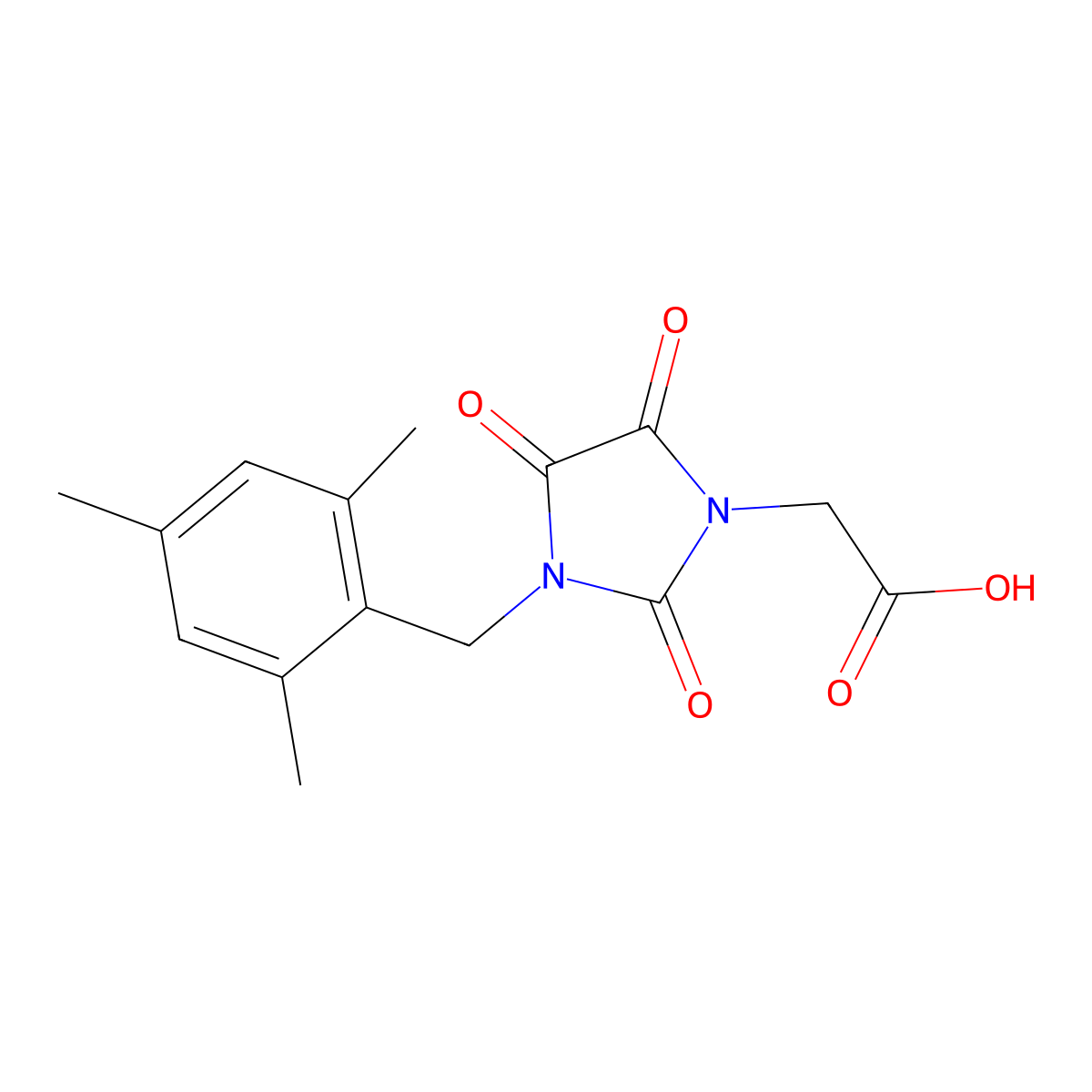 2-[3-(Mesitylmethyl)-2,4,5-trioxo-1-imidazolidinyl]acetic acid molecular structure, CAS 303986-47-2