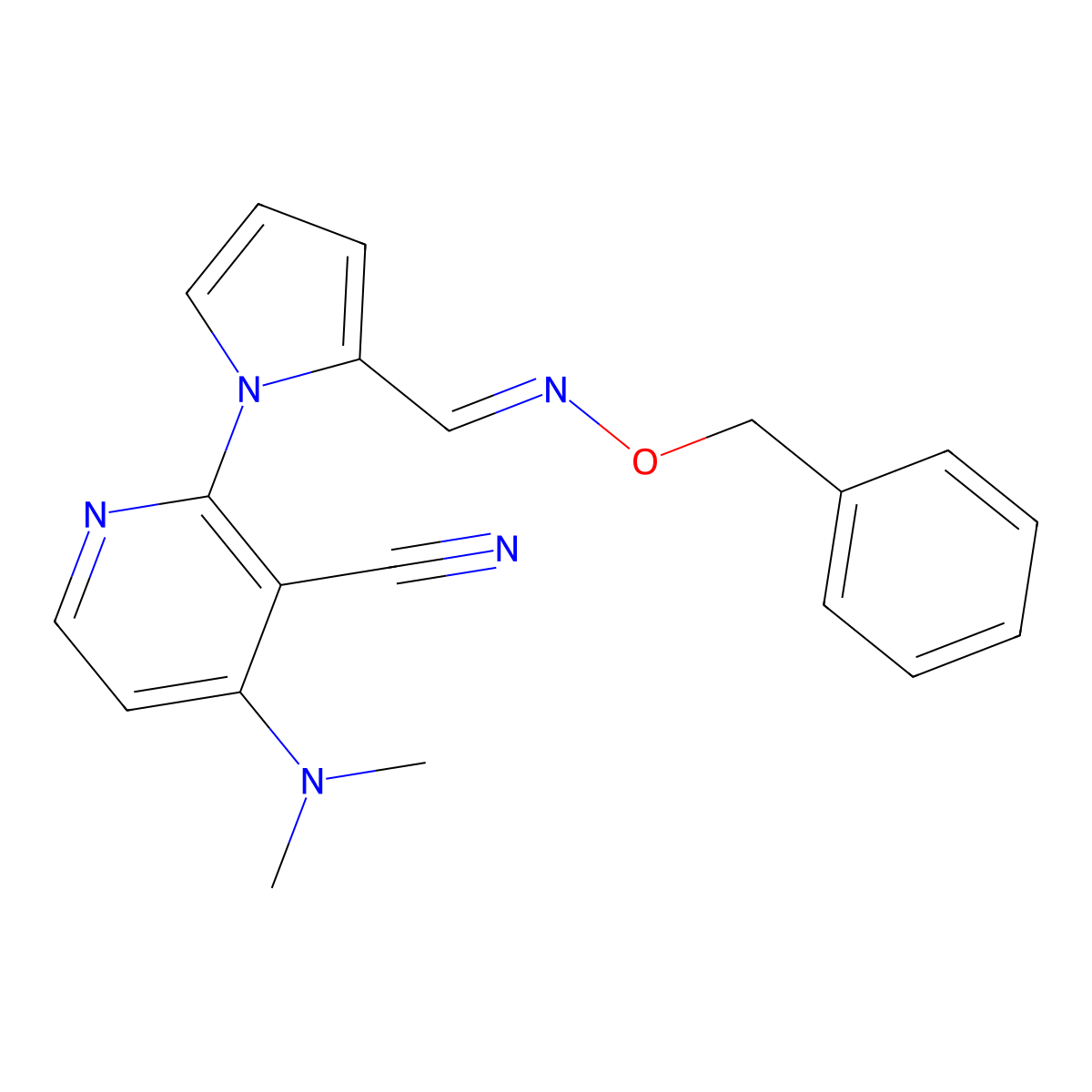 2-(2-{[(benzyloxy)imino]methyl}-1H-pyrrol-1-yl)-4-(dimethylamino)nicotinonitrile molecular structure, CAS 303986-48-3