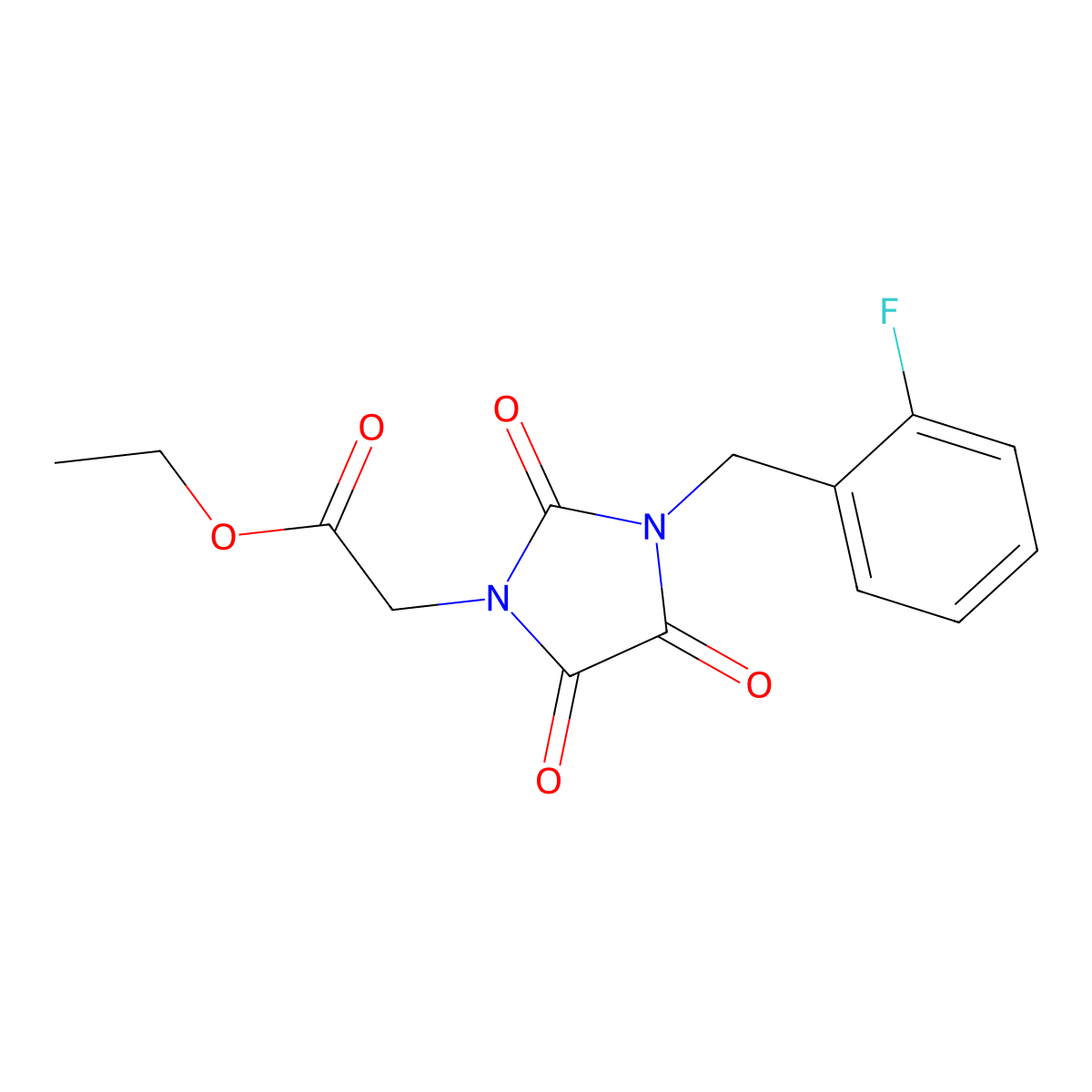 Ethyl 2-[3-(2-fluorobenzyl)-2,4,5-trioxo-1-imidazolidinyl]acetate molecular structure, CAS 303986-49-4
