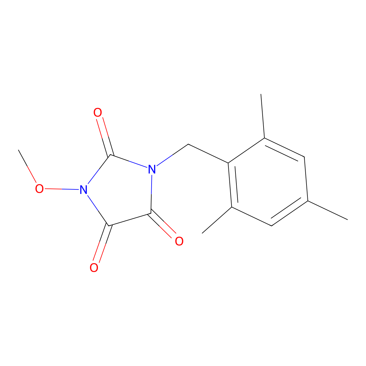 1-Methoxy-3-[(2,4,6-trimethylphenyl)methyl]imidazolidine-2,4,5-trione molecular structure, CAS 303986-50-7