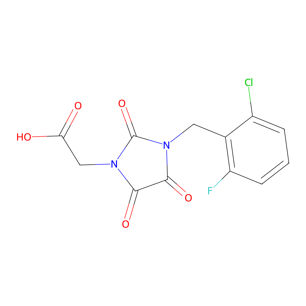 2-[3-(2-Chloro-6-fluorobenzyl)-2,4,5-trioxo-1-imidazolidinyl]acetic acid molecular structure, CAS 303986-53-0