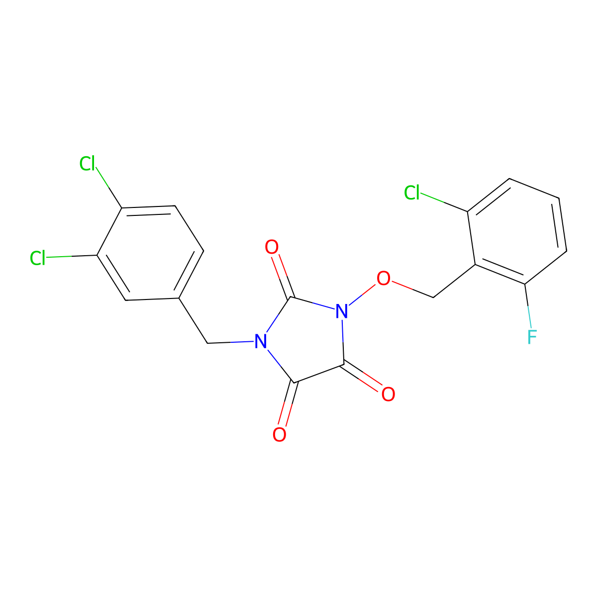 1-[(2-Chloro-6-fluorophenyl)methoxy]-3-[(3,4-dichlorophenyl)methyl]imidazolidine-2,4,5-trione molecular structure, CAS 303986-58-5