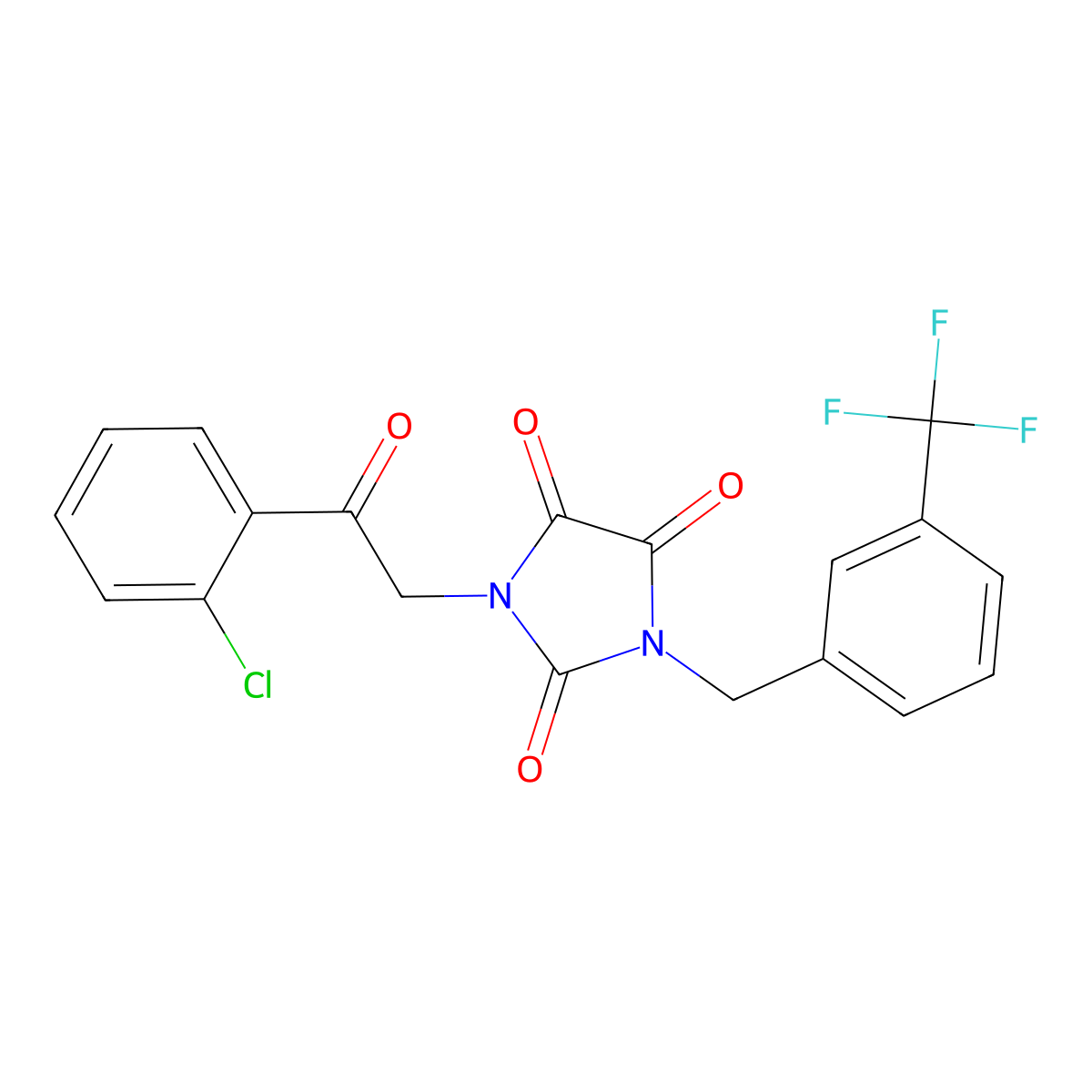 1-[2-(2-Chlorophenyl)-2-oxoethyl]-3-{[3-(trifluoromethyl)phenyl]methyl}imidazolidine-2,4,5-trione molecular structure, CAS 303986-59-6