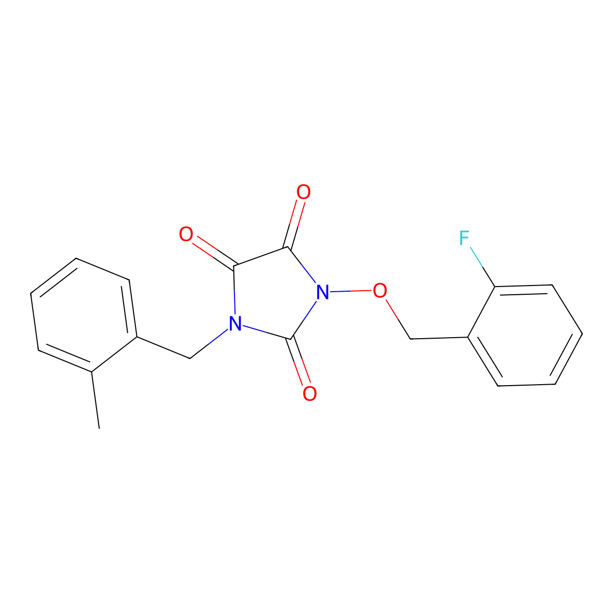 1-[(2-Fluorophenyl)methoxy]-3-[(2-methylphenyl)methyl]imidazolidine-2,4,5-trione molecular structure, CAS 303986-60-9