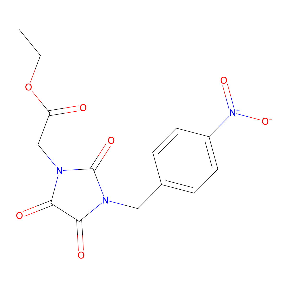 Ethyl 2-[3-(4-nitrobenzyl)-2,4,5-trioxo-1-imidazolidinyl]acetate molecular structure, CAS 303986-62-1