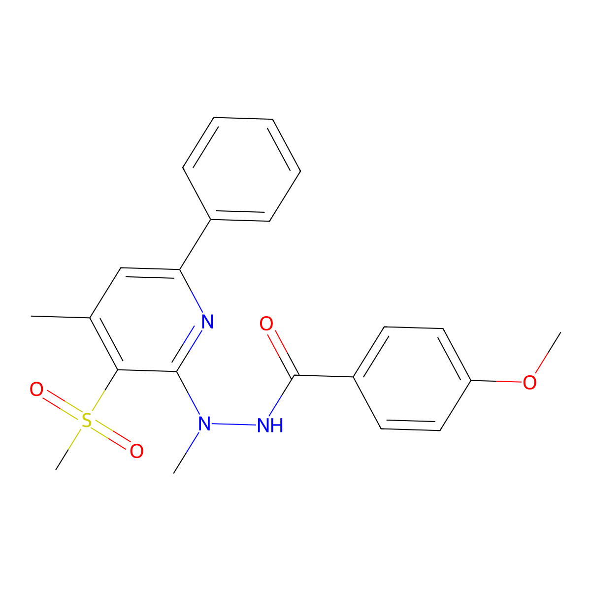 4-methoxy-N'-methyl-N'-[4-methyl-3-(methylsulfonyl)-6-phenyl-2-pyridinyl]benzenecarbohydrazide molecular structure, CAS 303986-72-3