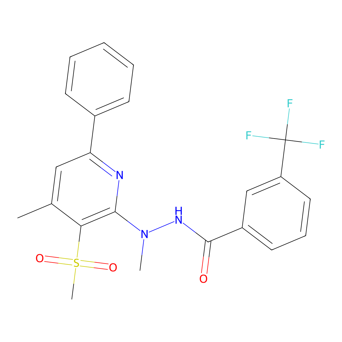 N'-methyl-N'-[4-methyl-3-(methylsulfonyl)-6-phenyl-2-pyridinyl]-3-(trifluoromethyl)benzenecarbohydrazide molecular structure, CAS 303986-73-4