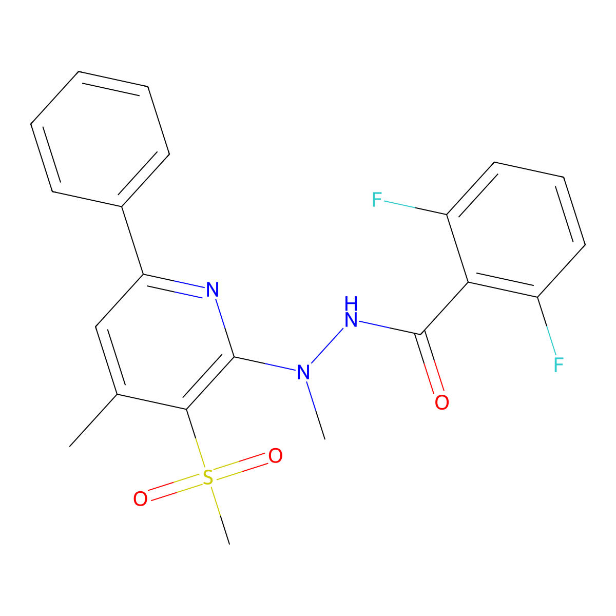 2,6-difluoro-N'-methyl-N'-[4-methyl-3-(methylsulfonyl)-6-phenyl-2-pyridinyl]benzenecarbohydrazide molecular structure, CAS 303986-75-6