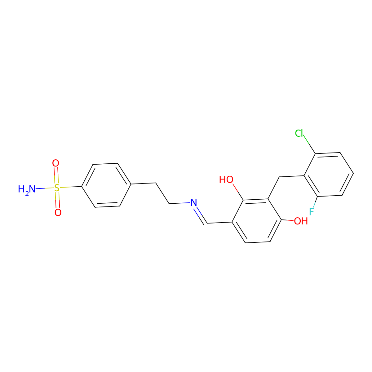 4-[2-({(E)-[3-(2-chloro-6-fluorobenzyl)-2,4-dihydroxyphenyl]methylidene}amino)ethyl]benzenesulfonamide molecular structure, CAS 303986-92-7