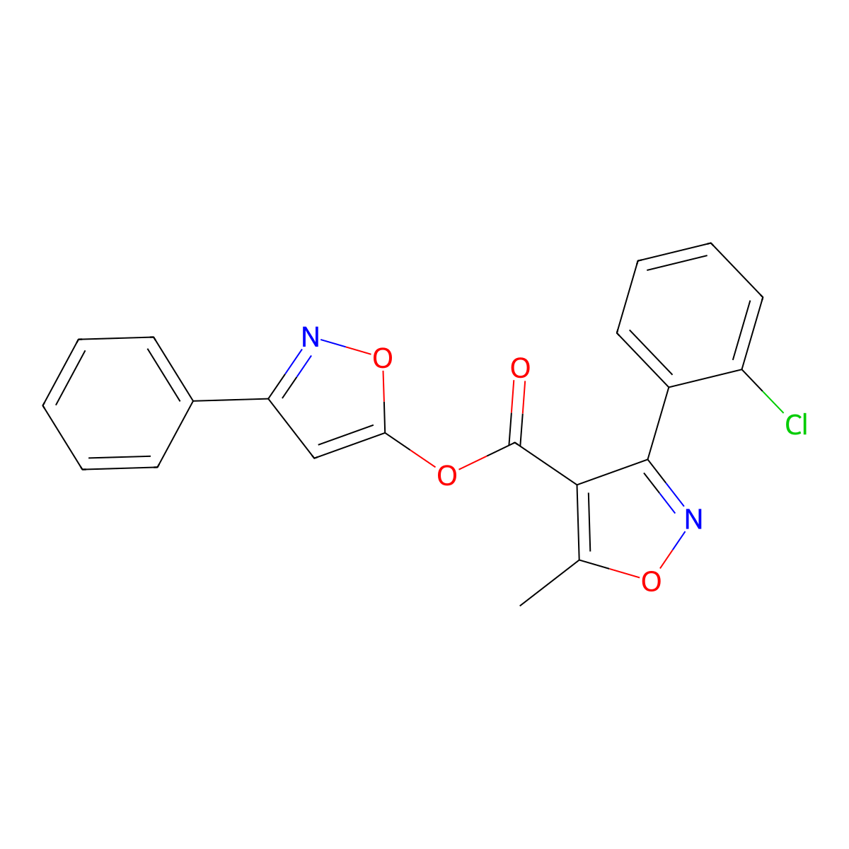 3-Phenyl-5-isoxazolyl 3-(2-chlorophenyl)-5-methyl-4-isoxazolecarboxylate molecular structure, CAS 303987-03-3