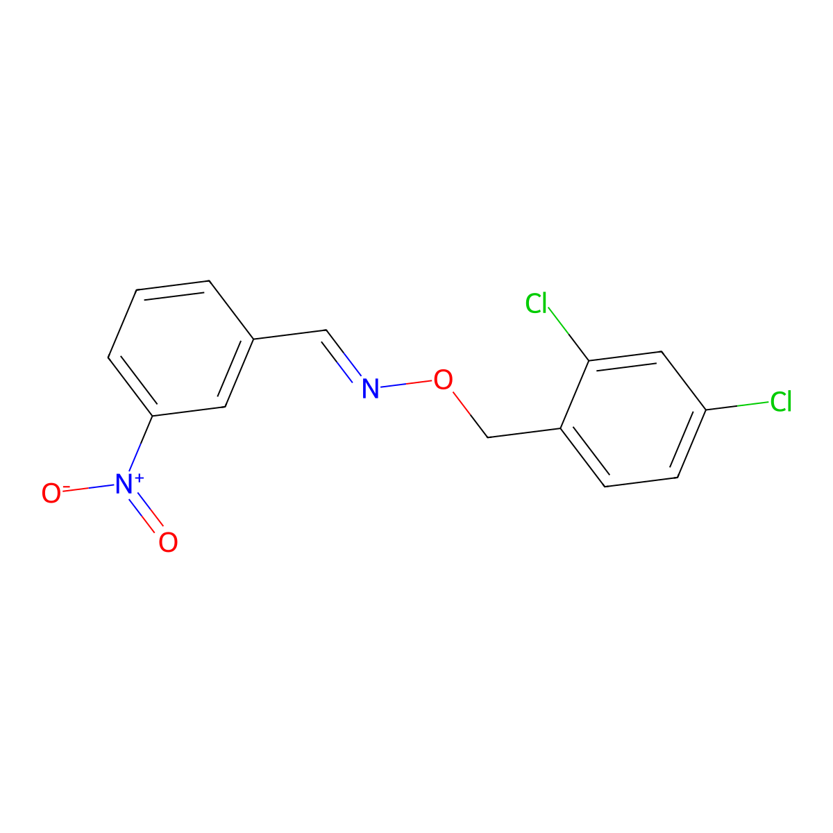 (E)-[(2,4-dichlorophenyl)methoxy][(3-nitrophenyl)methylidene]amine molecular structure, CAS 303987-32-8