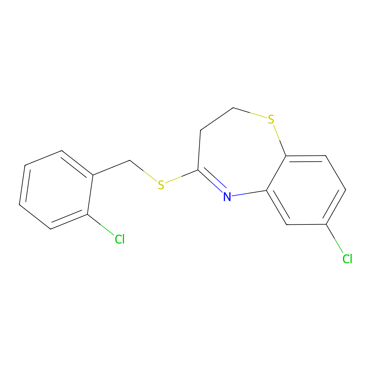 7-Chloro-4-[(2-chlorobenzyl)sulfanyl]-2,3-dihydro-1,5-benzothiazepine molecular structure, CAS 303987-58-8