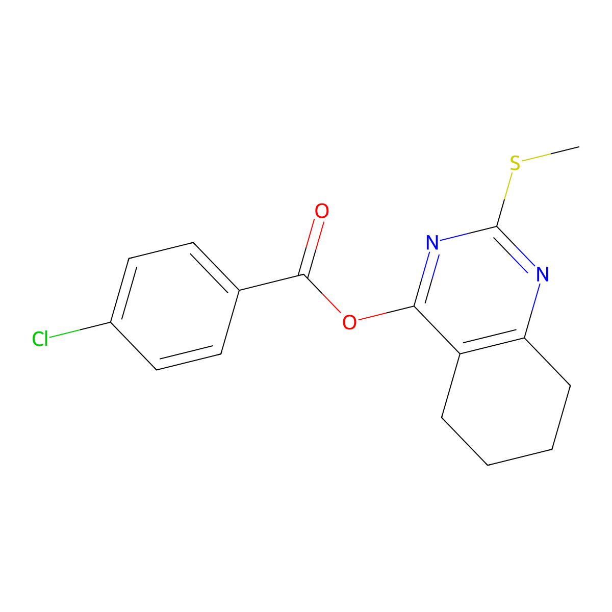 2-(Methylsulfanyl)-5,6,7,8-tetrahydro-4-quinazolinyl 4-chlorobenzenecarboxylate molecular structure, CAS 303987-59-9