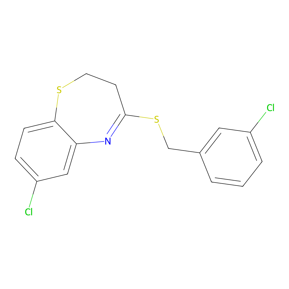 7-Chloro-4-[(3-chlorobenzyl)sulfanyl]-2,3-dihydro-1,5-benzothiazepine molecular structure, CAS 303987-76-0