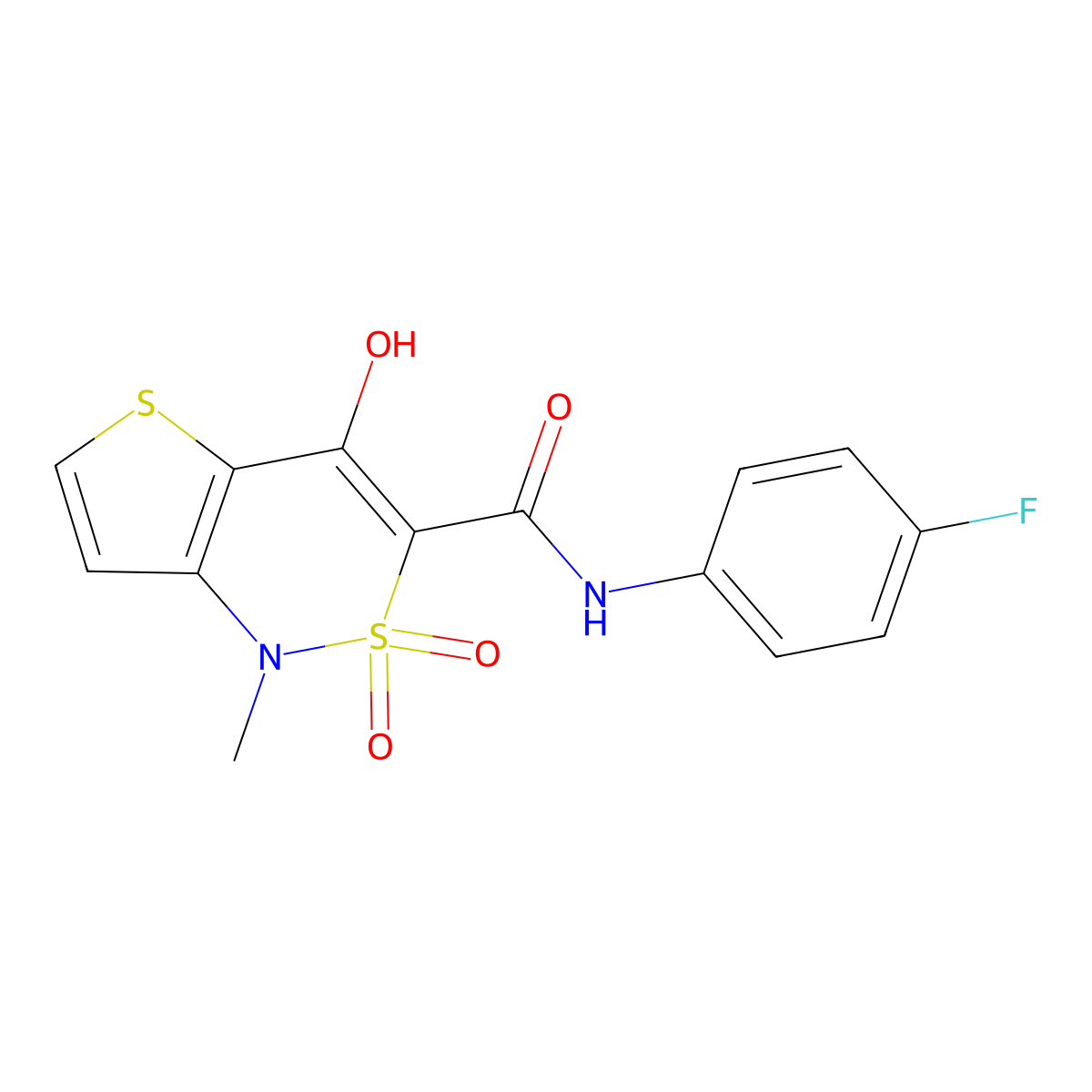 N-(4-fluorophenyl)-4-hydroxy-1-methyl-2,2-dioxo-1,2-dihydro-2lambda~6~-thieno[3,2-c][1,2]thiazine-3-carboxamide molecular structure, CAS 303987-81-7