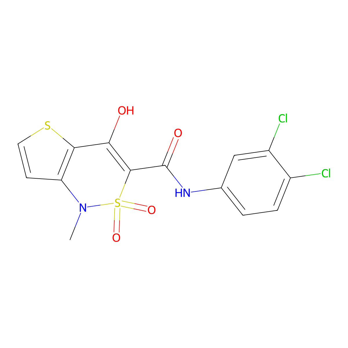 N-(3,4-dichlorophenyl)-4-hydroxy-1-methyl-2,2-dioxo-1H-2lambda6-thieno[3,2-c][1,2]thiazine-3-carboxamide molecular structure, CAS 303987-82-8