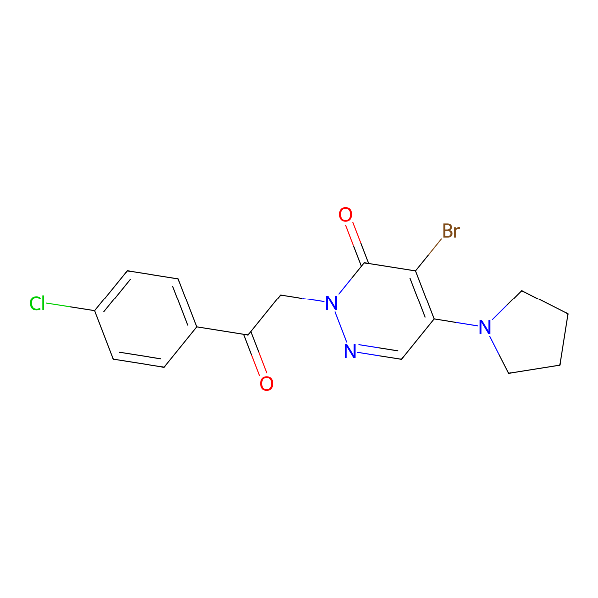 4-bromo-2-[2-(4-chlorophenyl)-2-oxoethyl]-5-(1-pyrrolidinyl)-3(2H)-pyridazinone molecular structure, CAS 303987-85-1