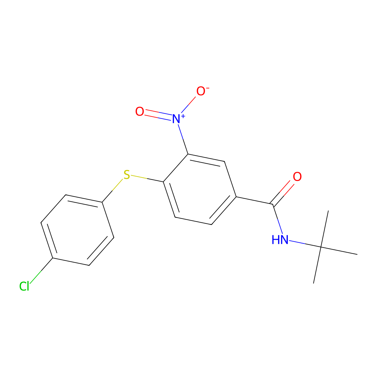 N-(tert-butyl)-4-[(4-chlorophenyl)sulfanyl]-3-nitrobenzenecarboxamide molecular structure, CAS 303987-86-2