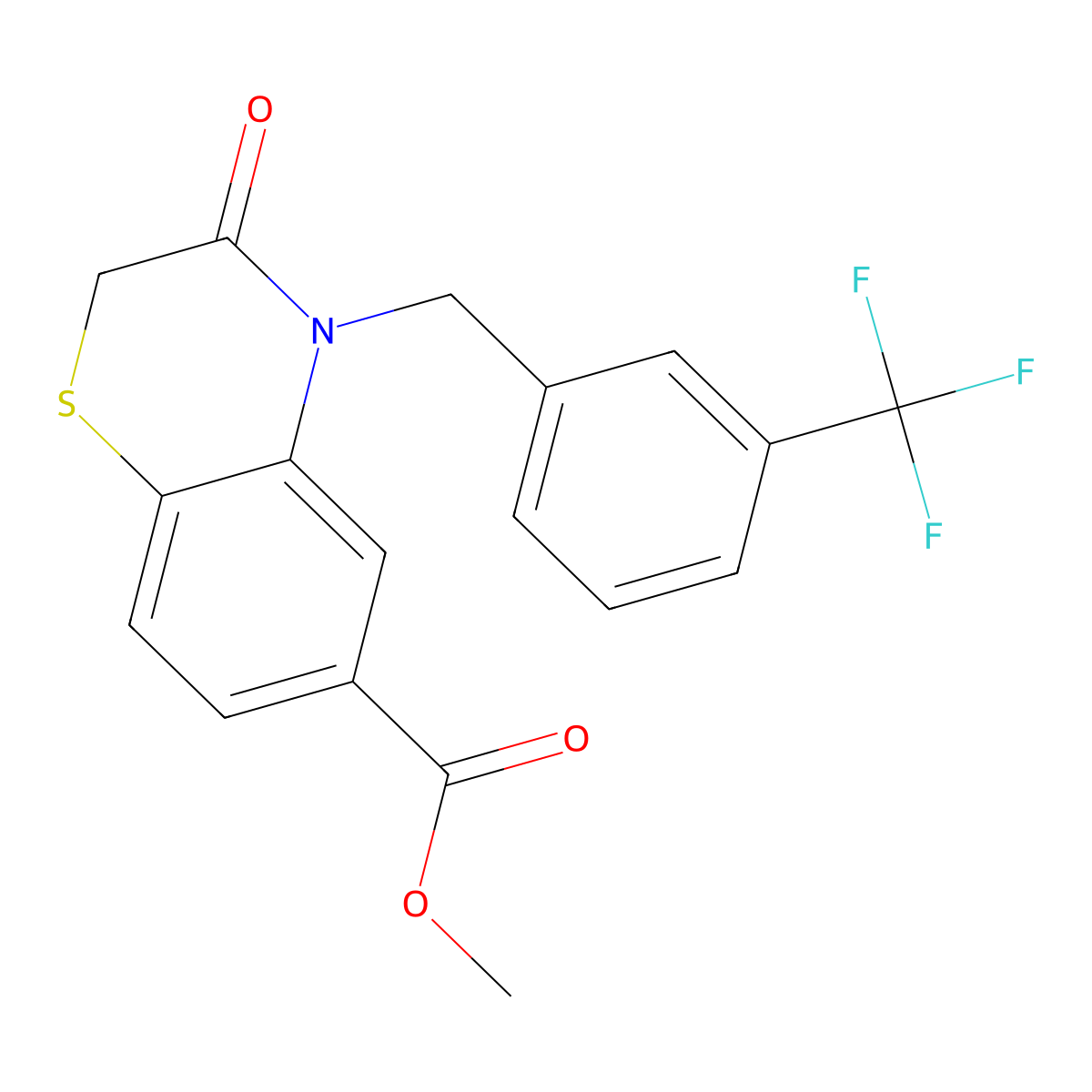 methyl 3-oxo-4-[3-(trifluoromethyl)benzyl]-3,4-dihydro-2H-1,4-benzothiazine-6-carboxylate molecular structure, CAS 303987-92-0