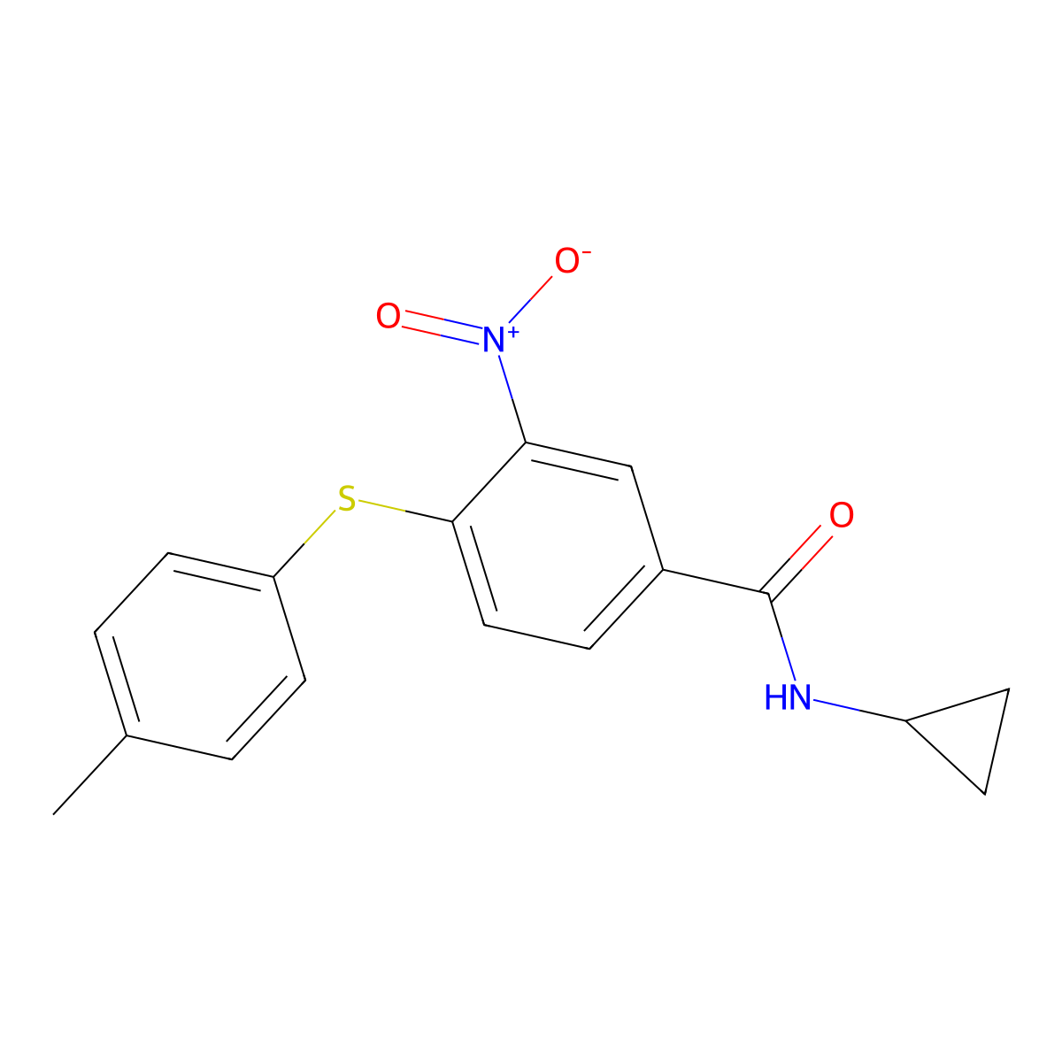 N-cyclopropyl-4-[(4-methylphenyl)sulfanyl]-3-nitrobenzenecarboxamide molecular structure, CAS 303988-14-9