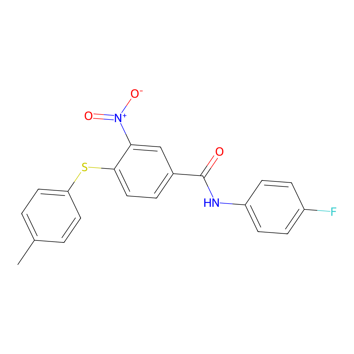 N-(4-fluorophenyl)-4-[(4-methylphenyl)sulfanyl]-3-nitrobenzenecarboxamide molecular structure, CAS 303988-21-8
