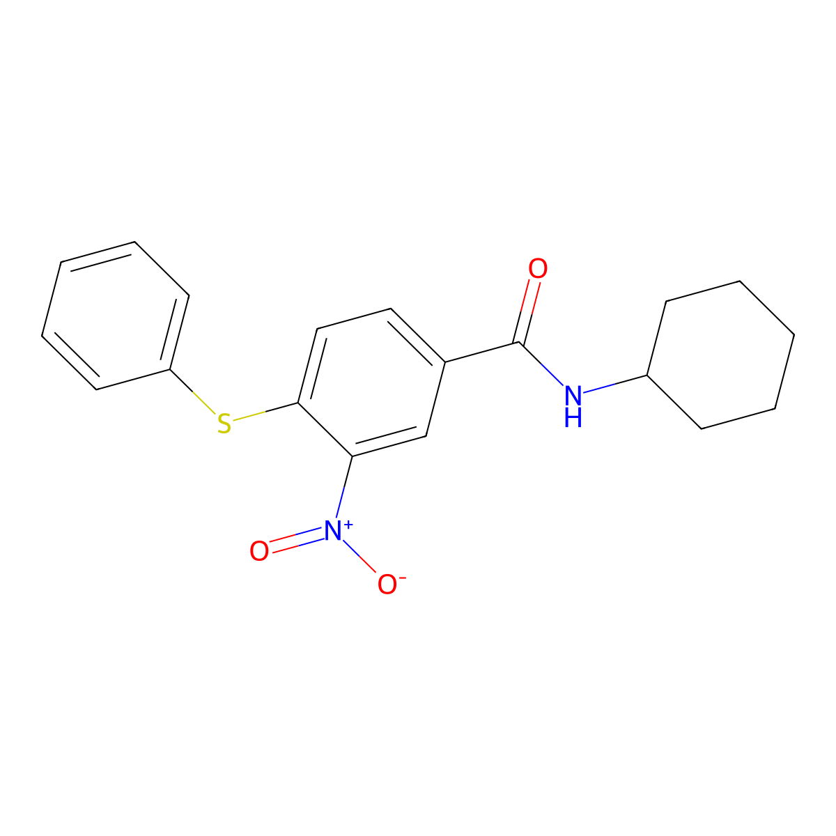 N-cyclohexyl-3-nitro-4-(phenylsulfanyl)benzenecarboxamide molecular structure, CAS 303988-29-6