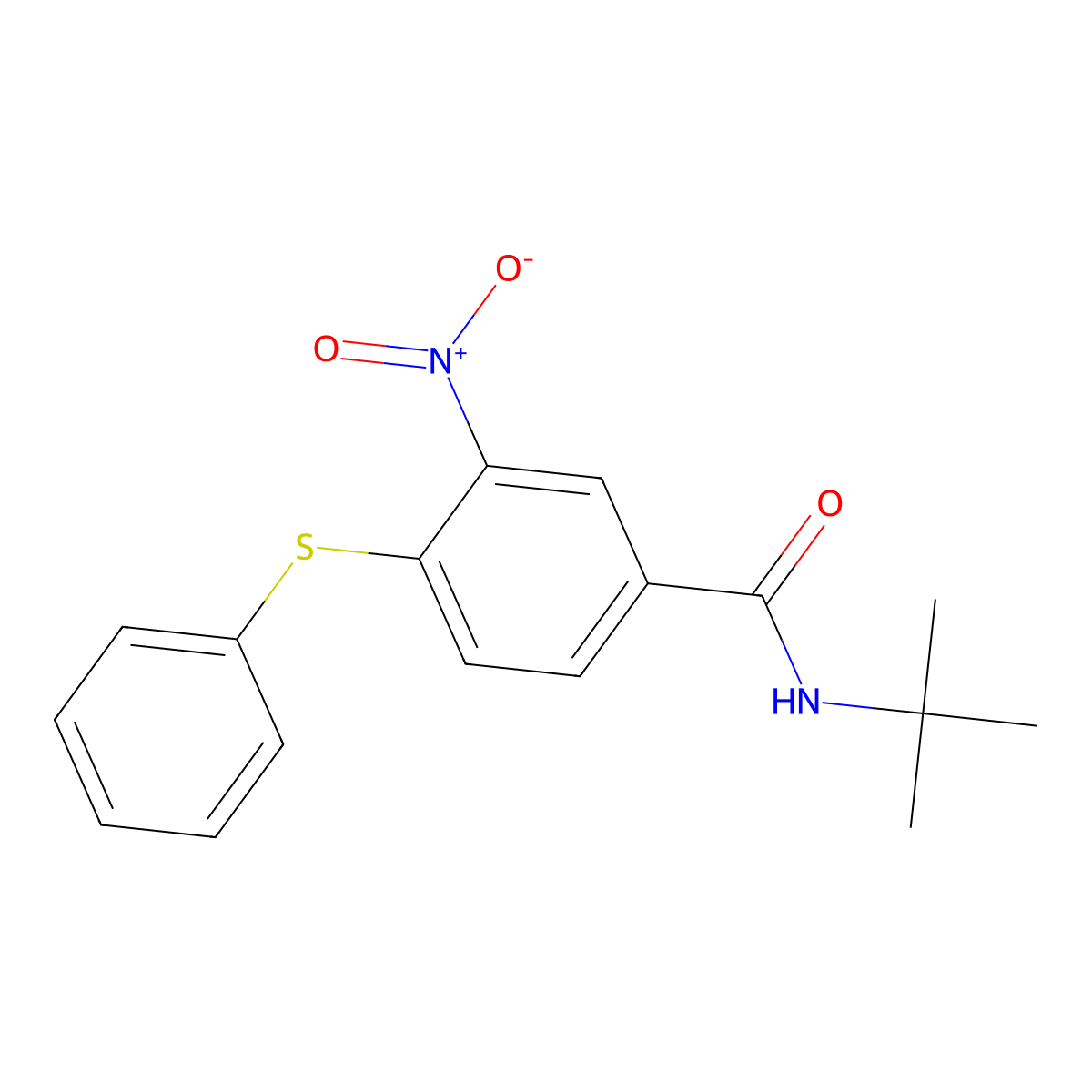 N-(tert-butyl)-3-nitro-4-(phenylsulfanyl)benzenecarboxamide molecular structure, CAS 303988-30-9